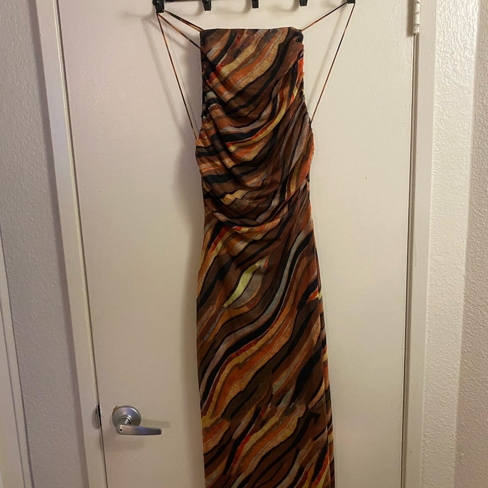 Emory Park Orange Brown Ruched Backless Sheath Dress